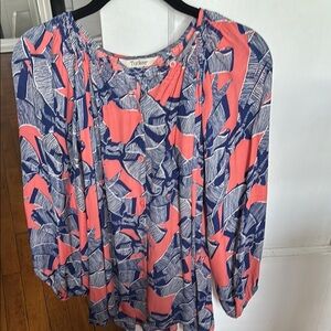 Tucker Pink and Blue Graphic 3/4 Sleeve Blouse